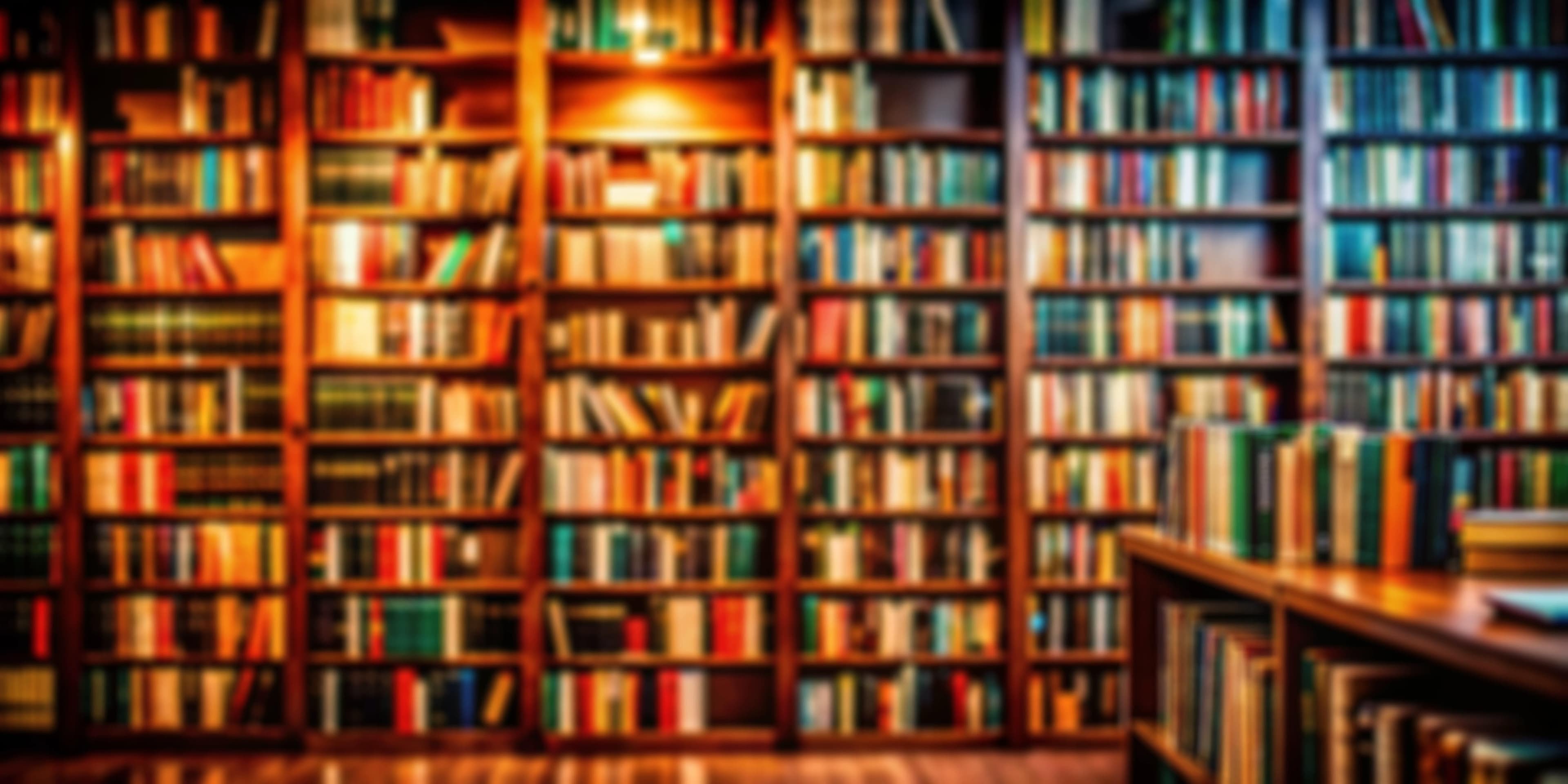 large out-of-focus bookshelf filled with books