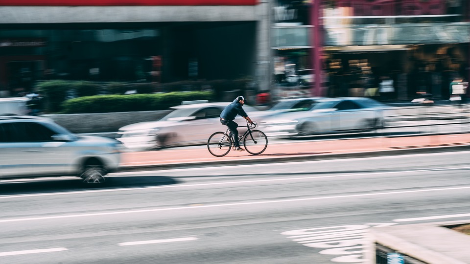 biker in biking lane