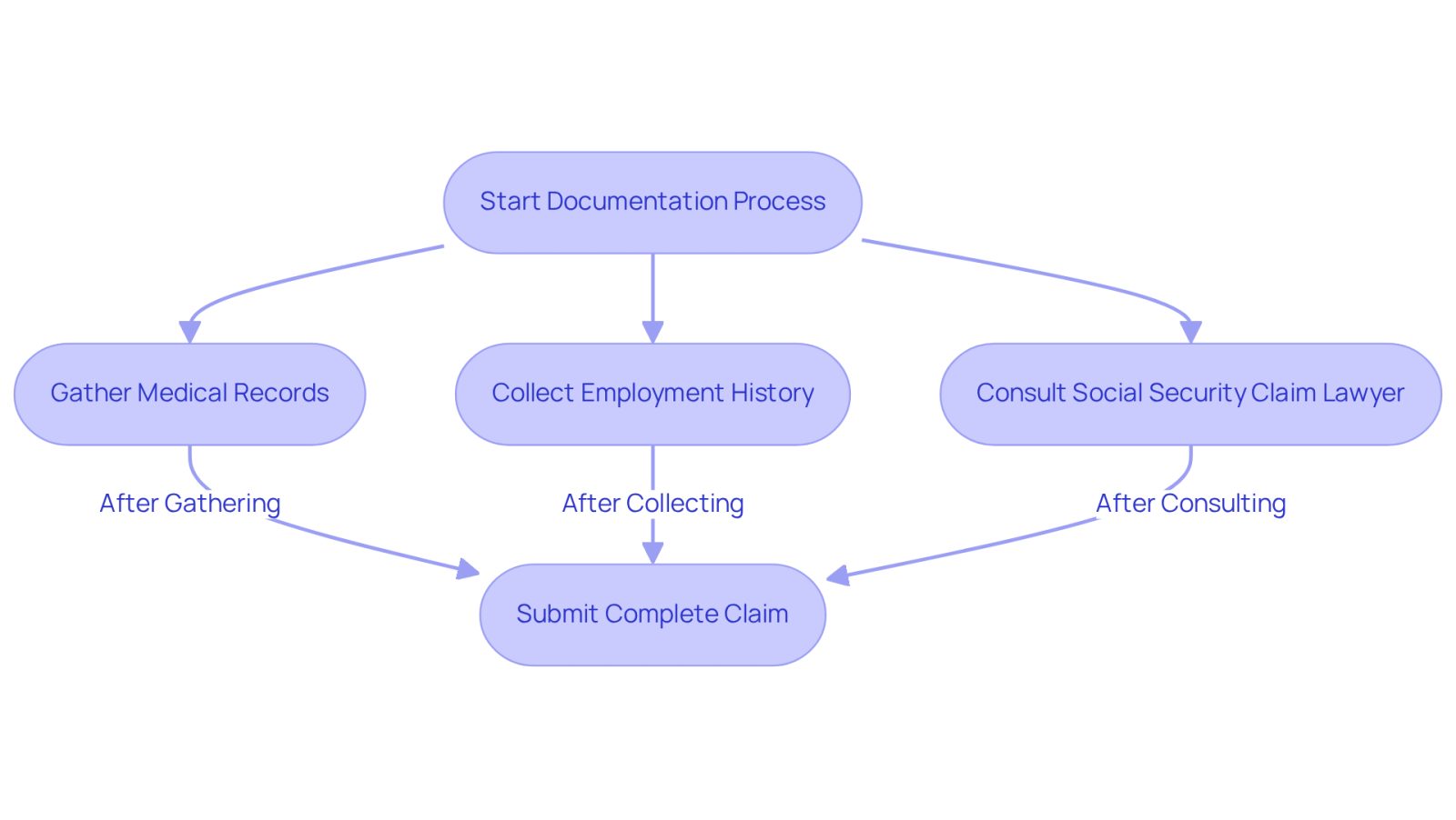 Follow the arrows to see how to navigate the documentation process. Each box represents a step you need to take, and the lawyer's role is to help you through it.