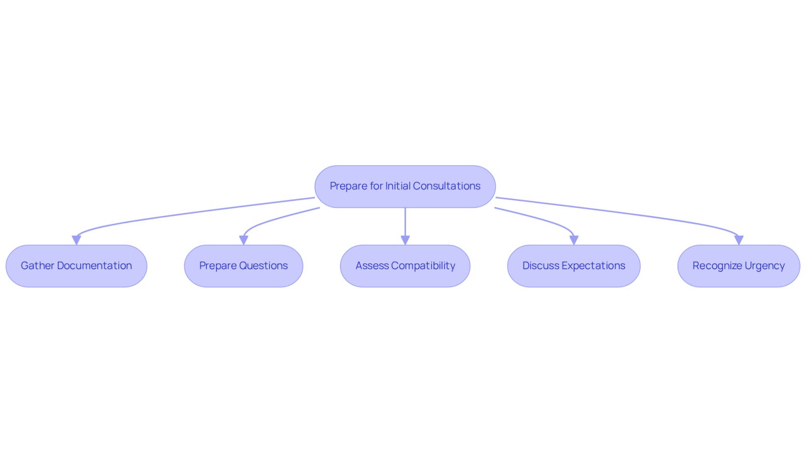 This flowchart guides you through the essential steps to take before meeting with a lawyer. Each box represents a key action to help you prepare effectively, ensuring you cover all important aspects during your consultation.