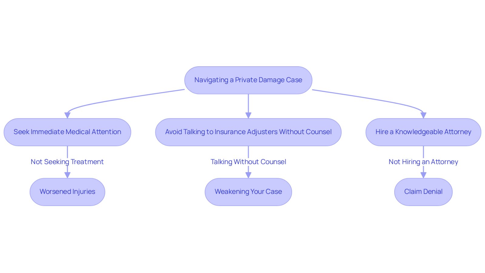 Follow the arrows to see the recommended steps for navigating your case. Each step shows what to do and what could happen if you don't follow it.