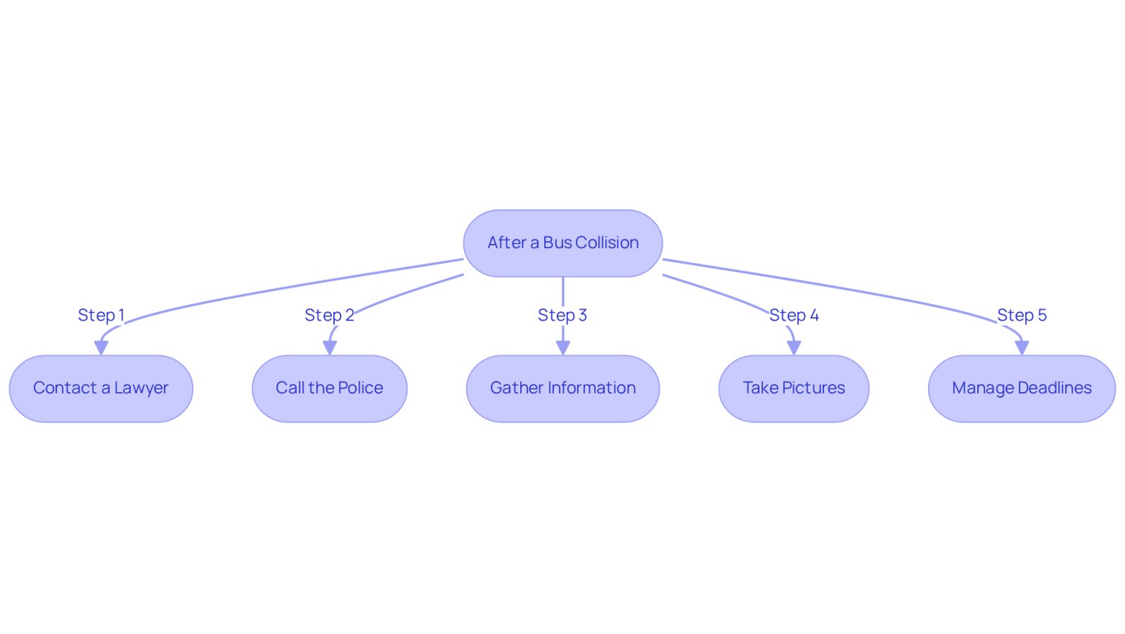 This flowchart outlines the essential steps to take after a bus collision. Start at the top and follow the arrows to see what actions to take, from contacting a lawyer to gathering evidence. Each box represents a crucial step in protecting your rights and ensuring a smoother recovery process.