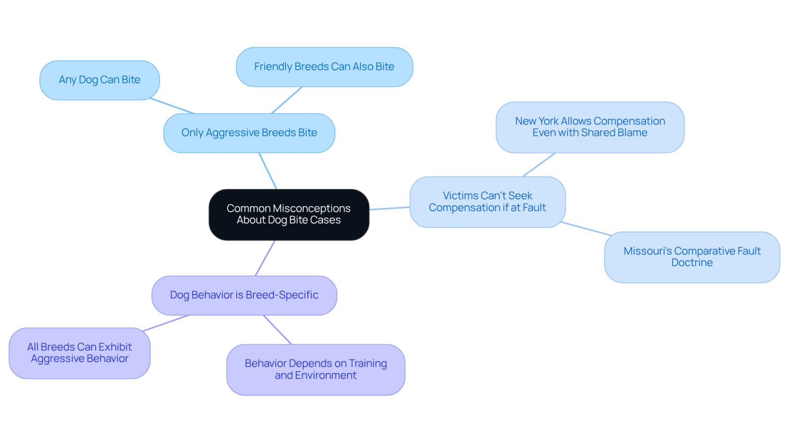 Start at the center with the main topic, then explore each misconception and its corresponding truth. This layout helps clarify common misunderstandings and empowers victims with knowledge about their rights.