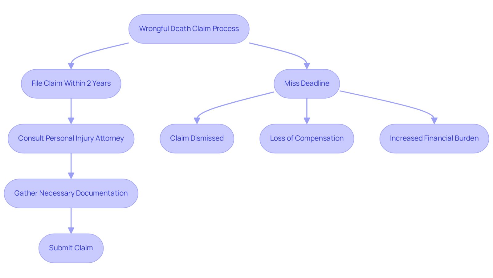 This flowchart shows the steps families should take after a wrongful death and what happens if they miss the filing deadline. Follow the arrows to see how to protect your rights and the potential outcomes of missing the deadline.