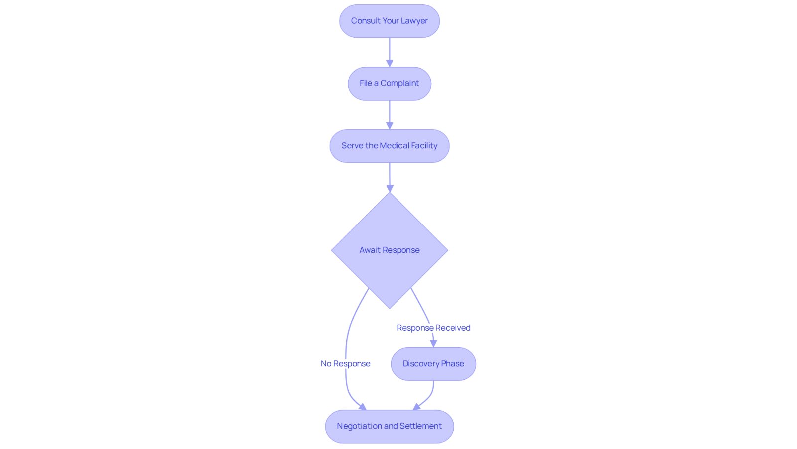 Each box represents a step in the lawsuit process. Follow the arrows to see how each step leads to the next, guiding you through the journey of filing a lawsuit against a hospital.